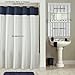 Furniture Fresh: Newport Waffle Weave Shower Curtain, White Body with Navy Top Stripe (70 Wide x 72 Long, Navy)