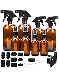 Glass Spray Bottle, ESARORA Amber Glass Spray Bottle Set - Essential Oils - Cleaning Products - Aromatherapy (16OZ x 2, 8OZ x 2, 4OZ x 2, 2OZ x 2)