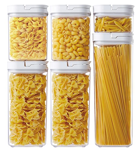DuraHome FLiPLOCK Airtight Food Storage Containers 6 Piece Set - BPA Free Durable Clear Acrylic Container with Innovative Air Tight Handle Lid for Dry Goods Pantry Organization (Square)