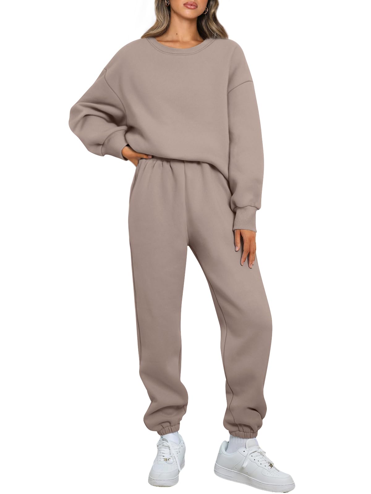AUTOMET Sweatsuits for Women Set 2 Piece Outfits Oversized Sweatshirt Fall Outfits 2025 Lounge Sets Pullover Casual Trendy Y2k Clothing Sweatpants with Pockets CoffeeGrey L