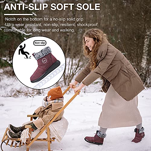 Aomigoct Women Winter Snow Boots: Fur Lined Warm Slip On Boots for Women Waterproof Booties Comfortable Outdoor