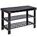 COSTWAY Bamboo Shoe Rack Bench 3-Tier Free Standing Wood Shoe Storage Organizer Shelf Holder Home Entryway Hallway Furniture Eco-Friendly (Black)