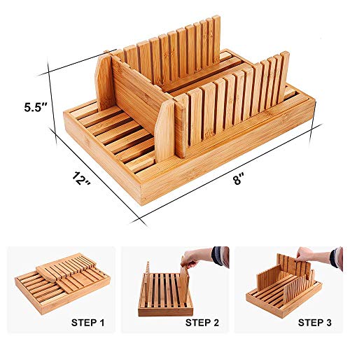 Bamboo Adjustable Bread Machine Wood Bread Slicer For Homemade Bread With Crumb Catcher Tray Creative Bread Slicing Guide