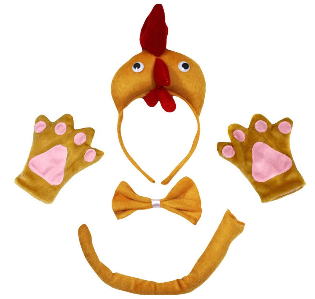 Petitebelle Hen Headband Bowtie Tail Gloves 4pc Children Costume 1-10y (Brown, 1-5 Years)