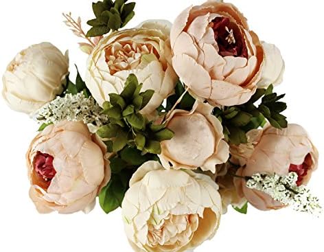 Homeditor Artificial Peony Flowers,Real Touch Silk Peony Flowers for Home Office Parties Wedding and Bridal Bouquet 1 bunch with 13 Stems (Rose Pink)