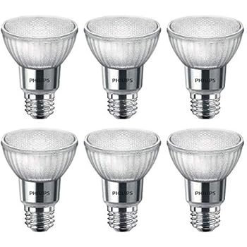 Philips LED 471144 50 Watt Equivalent Classic Glass PAR20 Dimmable LED Flood Light Bulb (6 Pack), 6-Pack, Bright White, 6 Piece