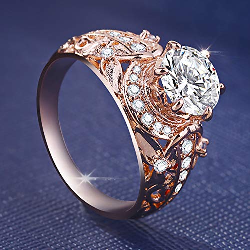 DesirePath Cubic Zirconia Ring 14K Rose Gold Plated Halo Engagement Wedding Rings for Women