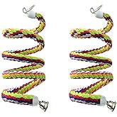 Sturmm 2PCS Multicolour Cotton Bird Toy, Parrot, Parakeet, Cockatiel, Lovebird, Macaw, Bird Perch Rope Bungee, Pure Natural, 