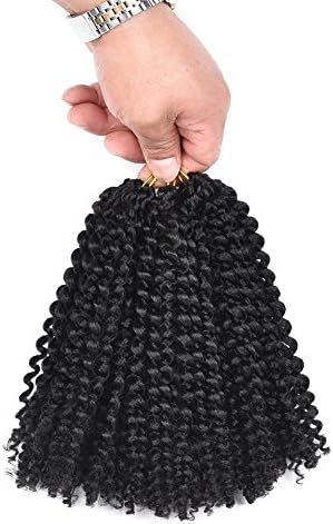 AliRobam 6pcs/Lot Marlybob Crochet Hair Extensions Ombre Kanekalon Braiding 24Strands/Pack Kinky Curly Hair (8inch, 1B Natural Black)