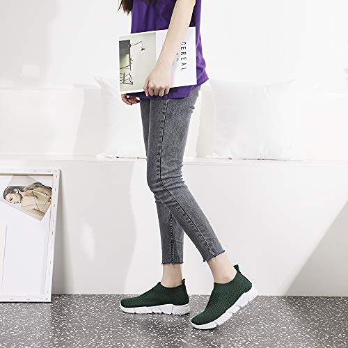 DRKA Women's Athletic Mesh Walking Shoes, Lightweight and Breathable Slip-on Sneakers（17909-green-39） - Thumbnail 5