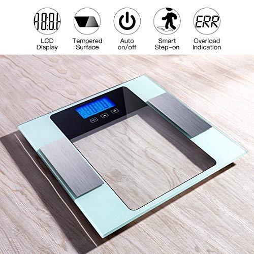 Digital Body Scale, CUSIBOX Smart Body Weight Scale Bathroom Scale with 10 Users Memory Mode, Non-Slip Large LCD Display, 6mm Tempered Glass, up to 400 Pounds