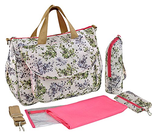 Ecokaki(TM) Fashion Multifunction Diaper Tote Bags Baby Nappy Bag Larger Capacity Mummy Handbag Messenger Bag, Green Flower - Thumbnail 5