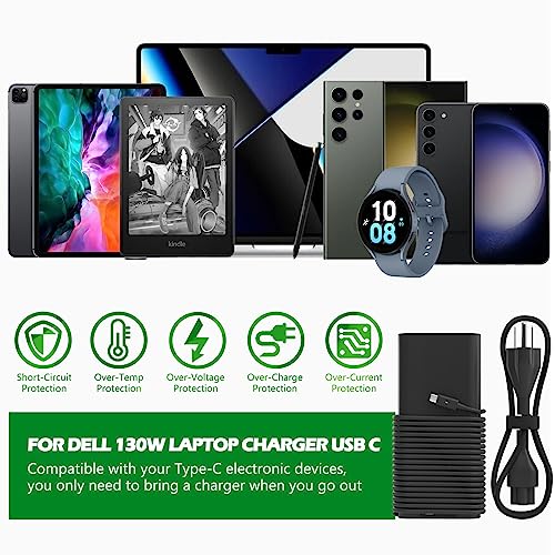130W USB C Laptop Charger Compatible with Dell Computer XPS 15 17 9575 9500 9510 9520 9530 9700 9710 9720 9730,Precision 5470 5480 5550 5560 5530 5570 5750 5760 5770 3550 3560 3570 3571 2in1,Latitude