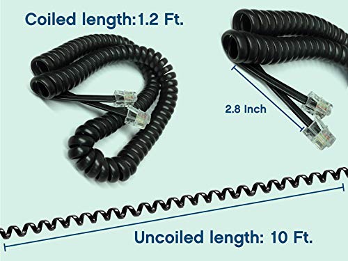 RocketBus Coil Curly Black Extension Phone Cable to Cord for At&t GE Vtech Uniden Handset