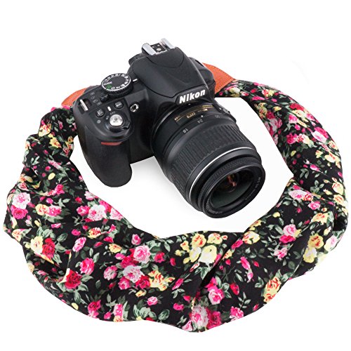 Wolven Soft Scarf Camera Neck Shoulder Strap Belt Compatible for All DSLR/SLR/Digital Camera (DC)/Instant Camera/Nikon/Canon/Sony/Pentax/Olympus/Leica/Fujifilm etc, Black Flower