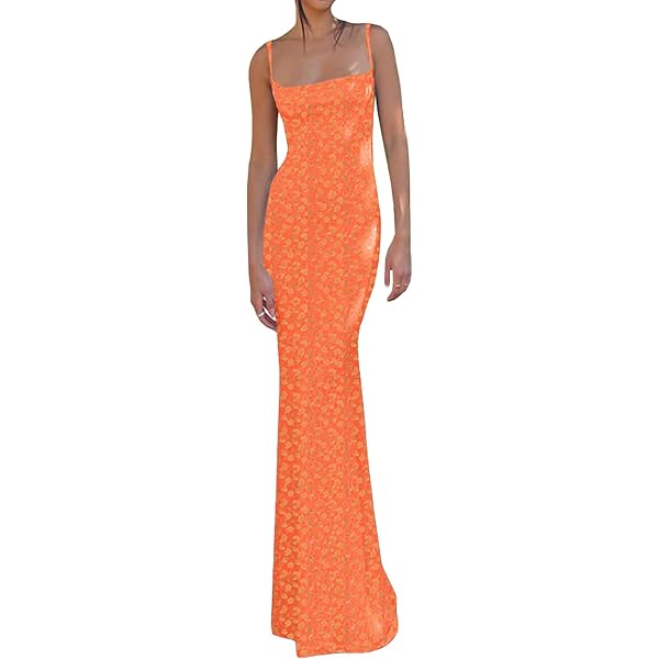 Amazon.com: Women Backless Maxi Dress Y2k Floral Print Spaghetti Strap Long  Bodycon Cami Dress Cocktail Party Dresses : Clothing, Shoes & Jewelry