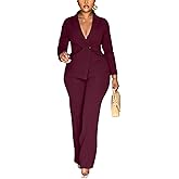 Kafiloe Women Double Breasted Blazer Pants Suit 2 Piece Outfits Casual Long Sleeve Blazer Set for Work Business