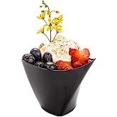 Restaurantware 4 Ounce Small Serving Cups 100 Triangular Dessert Shooters - Disposable Crescendo Design Black Plastic Mini Dessert Cups Serve Appetizers Tastings And Snacks