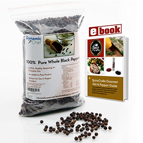 Pure Whole Black Peppercorns, Premium Quality, FDA approved, No Pesticides, Steam Sterilized for Freshness, Resealable Bag, Approx. 7 oz.