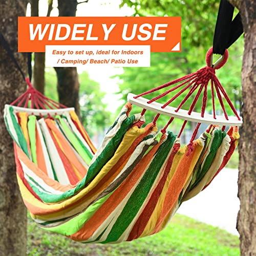 Hammock 200 x 150 cm, Camping Hanging Mat with Balance Beam, Extra Large Canvas Hammock Portable with Carry Bag up to 300 kg for Yard Garden (Colourful)