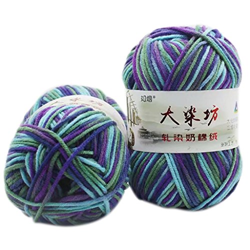 Kofun Knitting Yarn, 5 Strands Milk Cotton Knitting Yarn Thick Crochet Warm Baby Sweater Scarf Purple Blue Green