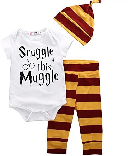 3PCS Newborn Baby Boy Top Rompers+Pants Leggings+Hat Cotton Striped Outfits Clothing Sets(12-18Months)