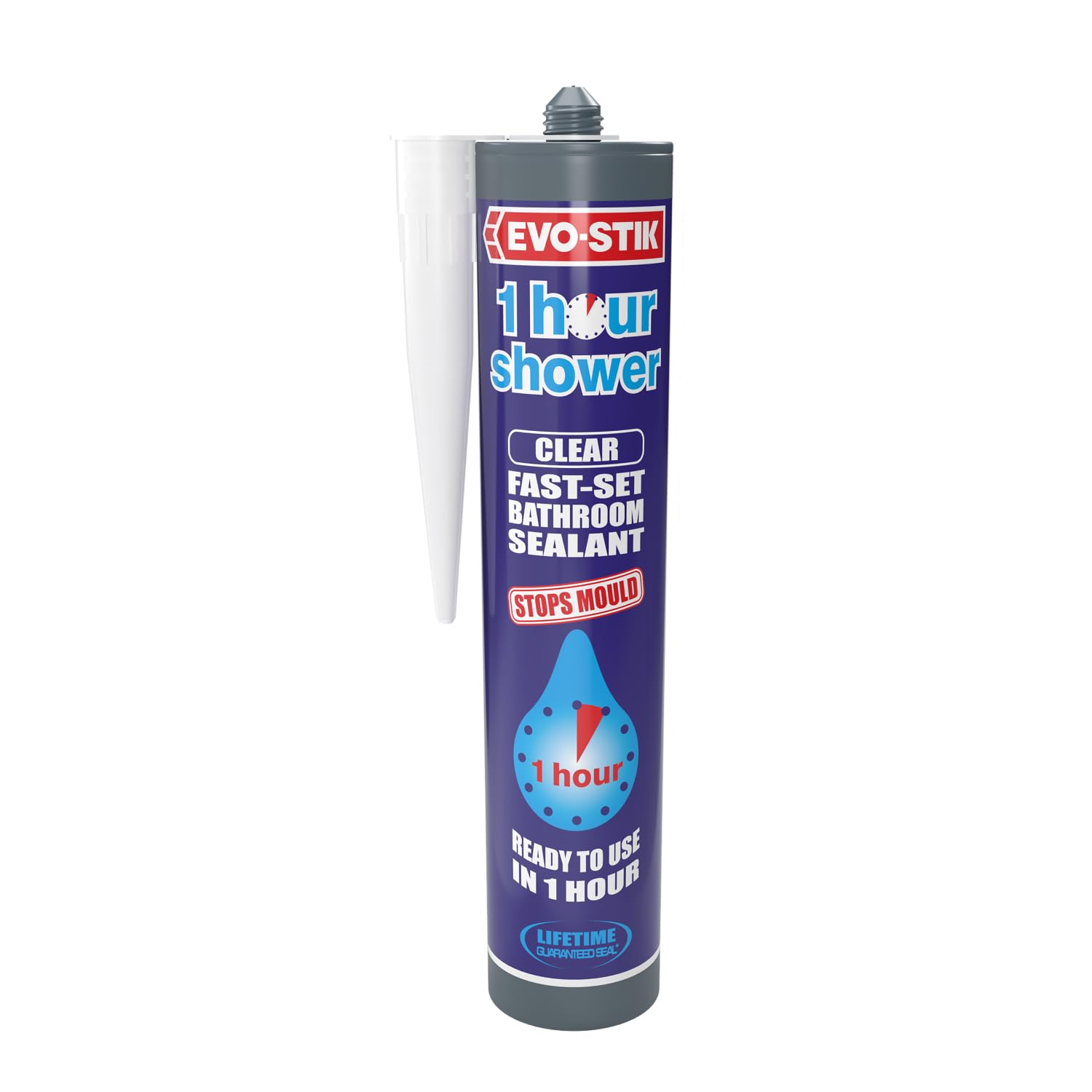 EVO-STIK 1 Hour Shower Bathroom Sealant Clear - 290ml - Ready to Use in 1 Hour -Fast Setting - Stops Mould