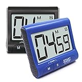 2 Pieces Digital Magnetic Kitchen Timers with Loud Alarm Ring, SENHAI Countdown Large LCD Display Screen Timers with Stand/Clip, Count Up Down 99 Min 59 Sec - Black, Blue