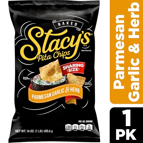 STACY’S PITA CHIPS, PARMESAN GARLIC & HERB BAKED CHIPS, 16 OZ SNACK BAG