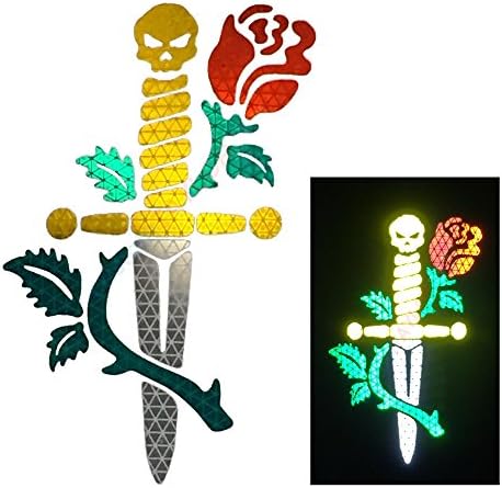 customTAYLOR33High Intensity Reflective Skull Head Dagger and Rose Decal (7 inches X 4.6 inches)