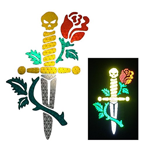 customTAYLOR33High Intensity Reflective Skull Head Dagger and Rose Decal (7 inches X 4.6 inches)