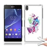 Fincibo (TM) Sony Xperia Z2 Sirius D6503 TPU Silicone Protector Case Cover Soft Gel Skin - Pink Butterfly