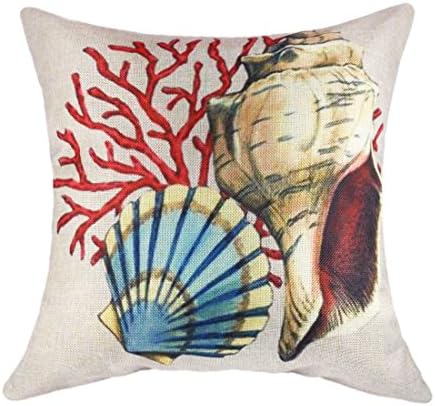 Lolares Home Decor Cotton Linen Square pillow Covers Back Throw Sofa Cushion Cover Pillowcase with Room Decoration Invisible Zipper No Insert Seashell Pattern - 18"x18"(45x45cm) (Pattern 1)