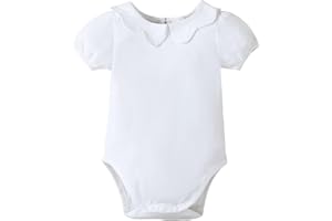 LYSMuch 0-24Mo Baby Girls Peter Pan Collar Bodysuit Toddler Ruffle Romper Short Sleeve Solid Color Clothes