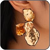 Big Statement Gold Flower Dangle Earrings for Women Large Hammered Floral Drop Earrings Exaggerated Flower Stud Dangling Earring Jewelry Accessories