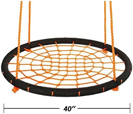 OUTROAD Web Swing for Tree, Playground, Platform, Orange - 40 Inch Outdoor Round Spider Net Swing, Non-Stop Fun for Whole Family!