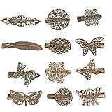 Jaciya Pack of 12 Vintage Hair Clip Hairpins Hair Barrettes Butterfly Leaf Flower Feather Shape Hair Clips Headwear for Lady Girl