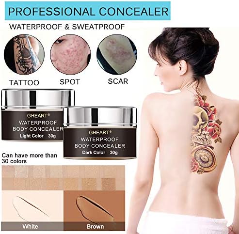 Makeup Concealer Waterproof Body Concealer for Scar Tattoo Birthmarks Blemish Vitiligo, Professional Flawless Instant Body Concealer Cream Camouflage Cover Up, Including Brush & Mixing Bottle,30g+30g