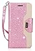 ProCase Galaxy S9 Plus Wallet Case, Flip Kickstand Case with Card Holders Mirror Wristlet, Folding Stand Protective Book Case Cover for 6.2 Inch Galaxy S9+ (2018 Release) -Glitter Pink
