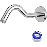Shower Arm, 8 Inch S-Shape Curved Shower Pipe with Flange Stainless Steel Shower Head Extension Replacement Pipe Arm Shower E