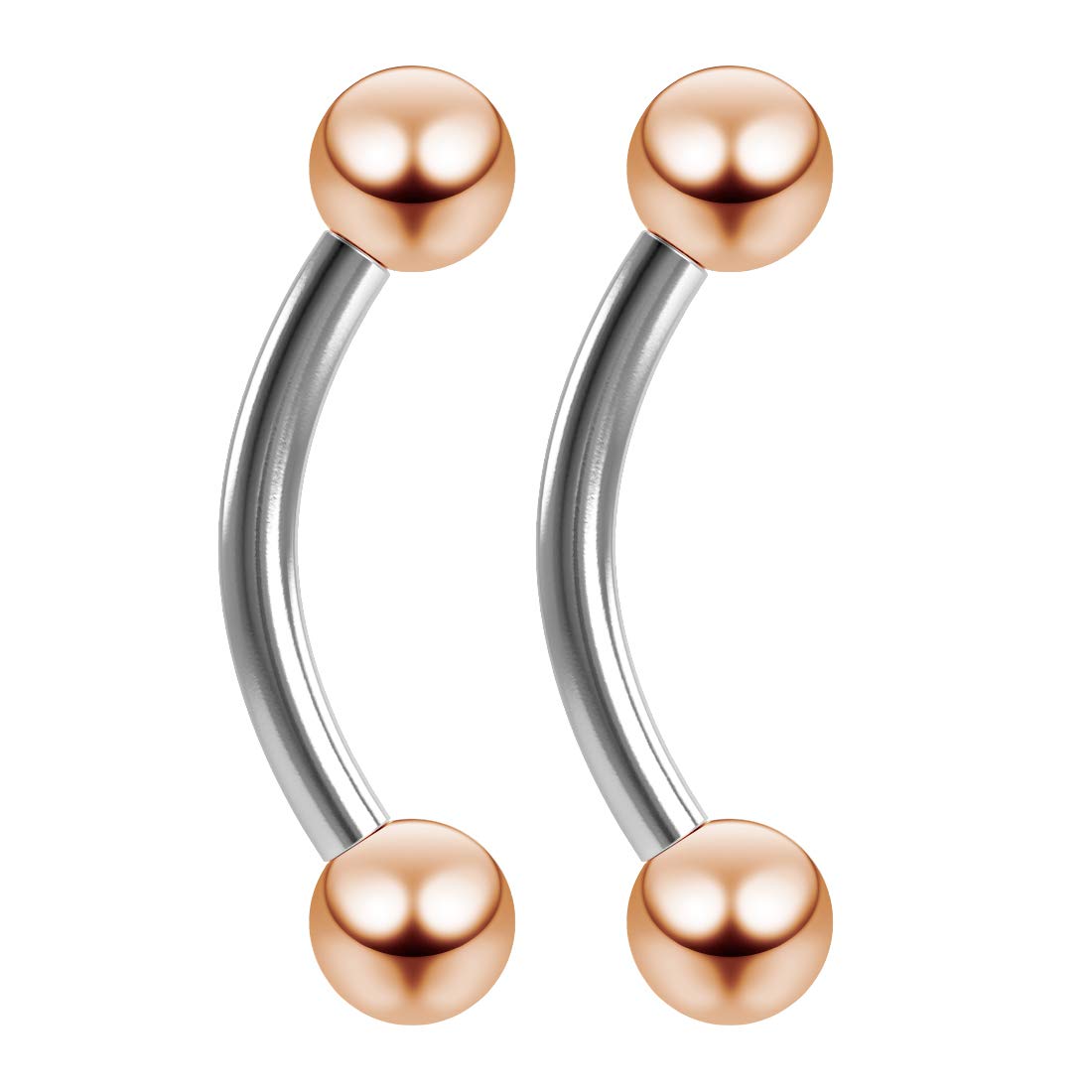 2pc 16g 1.2mm Rose Gold Barbells Curved J-Curve Bar Helix Daith Bridge Balls Lip Rings Tragus Cartilage Bar Eyebrow 8mm