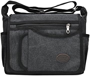 Fabuxry Canvas Messenger Bags Multi Pockets Shoulder Cross Body Travel Handbags (Black)