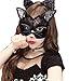 Venetian Masquerade Mask Women's Sexy Black Glitter Fancy Cat Lace Eye Mask (Cat Mask and Headband)