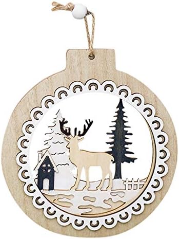 Pausseo Snowflake Wood Embellishments Rustic Christmas Tree Hanging Ornament Decory DIY Xmas Tree Gift Baubles Festival Party Pendant Hanging Art Decoration Household Home Decor Kids Baby Toy Doll (B)