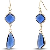 Blue Drop Earrings for Women-14K Gold Plated Sapphire Earrings for Women Unique Hypoallergenic Crystal Earrings Blue Stone Earrings Dangle Earrings for Women Birthstone Blue Topaz Earrings