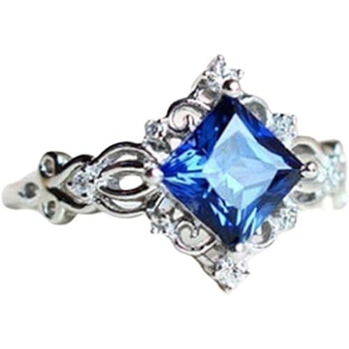 Gsdviyh36 Vintage Women Hollow Flower Princess Cut Faux Sapphire Inlaid Ring Valentine’s Day Charming Jewelry Gift Clothing Accessories