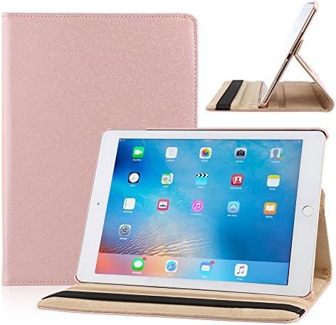 Auto Sleep/Wake Function 360 Degree Rotating Smart Multi-Position Stand Case Cover for 9.7 inch iPad 2 3 4 with Retina Display with a Stylus as a Gift (Rose Gold Silk)