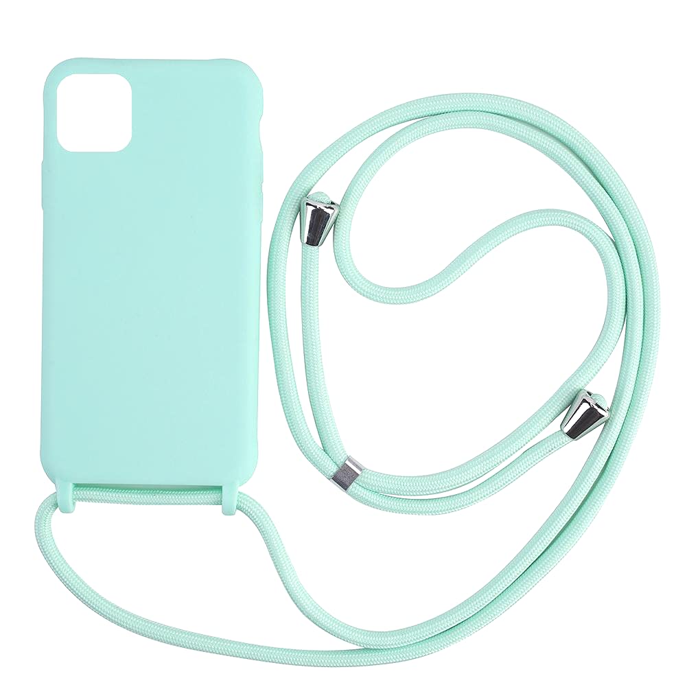Hykjt Compatible for iPhone 13 Mini(5.4") Case,Silicone Crossbody Cover TPU Shell Adjustable Cord Lanyard Slim Flexible Shockproof Case-Green
