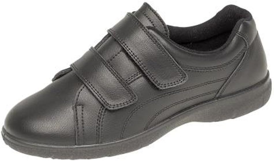 Womens Extra Wide EEE Leather Velcro Casual Non Slip Shoes Trainers 3-9 Black