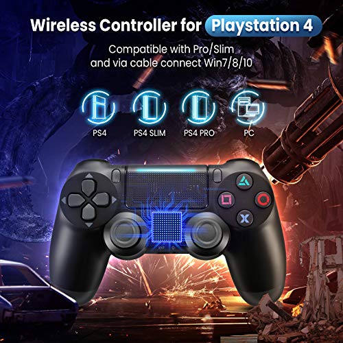 Medvoe Wireless Game Controller for PS4, Built-in 1000mAh Battery/Speaker/Gyro/Motor Joystick Remote Gamepad for Playstation 4/Slim/Pro Console - Jet Black